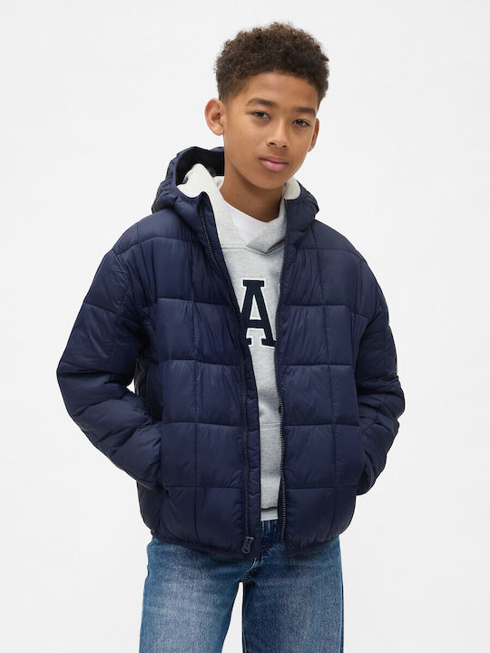 Kids Casual Long Windproof Jacket with Hood Blue