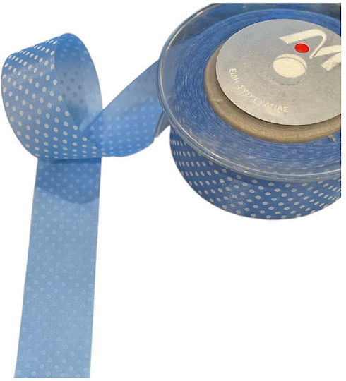 Markas Single Face Polka Dot Ribbon 35mmx18m Light Blue White 48370