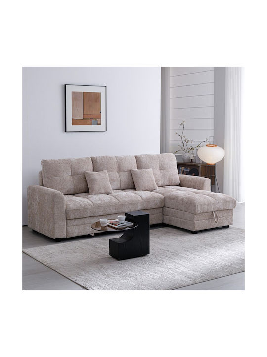 Comfie Colțar Canapea Pat cu Unghi Reversibil și Spațiu de Depozitare Bej 267x159x97cm