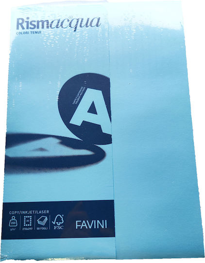 Favini 50 Φύλλα Rismacqua 200g/m2 Γαλάζιο 08 21x29,7 A4