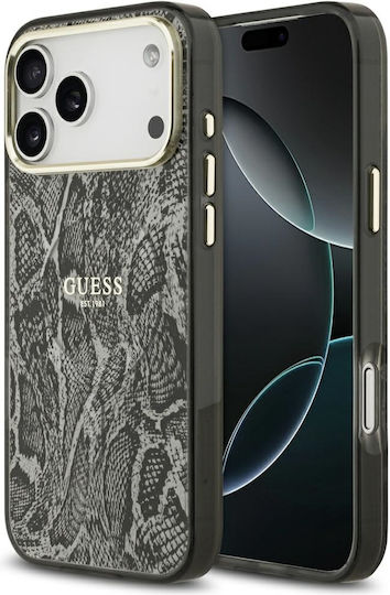 Guess Python Pattern Umschlag Rückseite Silikon Schwarz (iPhone 17 Pro Max)
