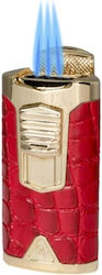 Rocky Patel Statesman Feuerzeuge 3xjet Gold-Rot Leder Punch