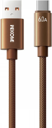WK Braided USB 2.0 Cable USB-C male - USB-A 66W PD Καφέ 1.2m 250921