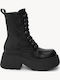 Black Combat Boots With Laces Thick Sole