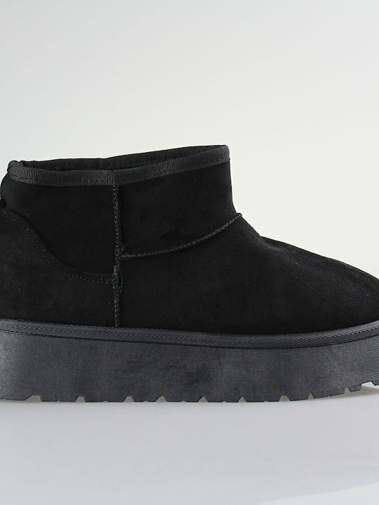 Suede Women's Ankle Boots with Fur Black