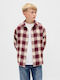 Kids Checked Shirt Long Sleeve Burgundy