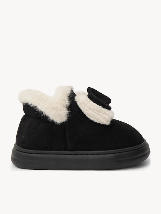 Schwarze Hausschuhe mit Pelz für Damen