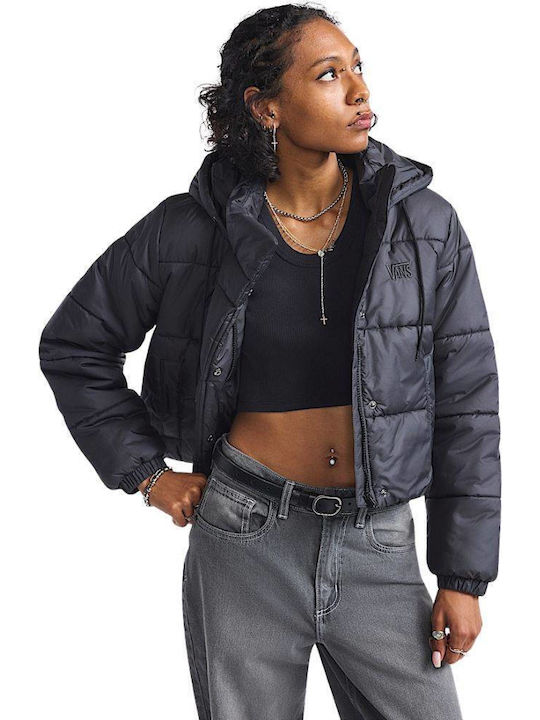 Women's Crop Puffer Jacket for Winter Black