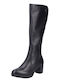 Leather Women's Boots with Medium Heel & Elastic Black