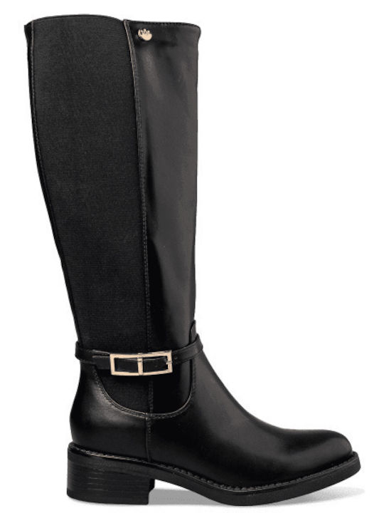 Synthetic Leather Riding Boots Black