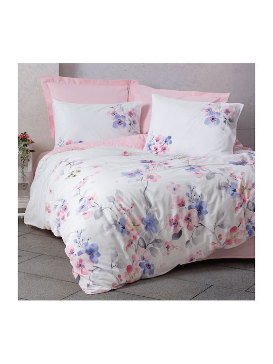 Cotton Box Duvet Cover Set Cotton Single with Pillowcase 160x220 Pink - White