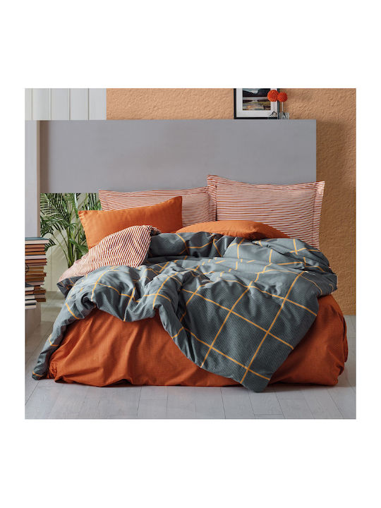Cotton Box Duvet Cover Set Cotton Single with Pillowcase 160x220 Cinnamon - Blue