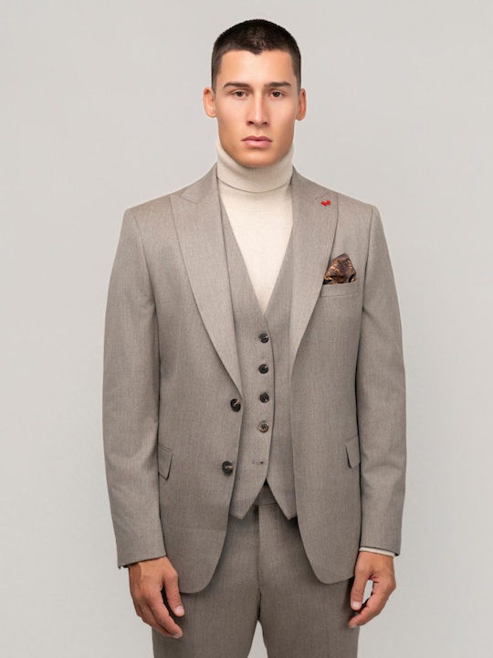 Iarna Costum Bărbați Cu vestă Beige/cigar