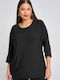 Women's Blouse Cotton with 3/4 Sleeve Ivory, Black