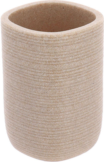 Bathroom Cup Polyresin Striped Light Brown