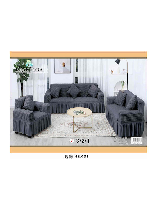 Set Covers Living Room Three-Seater+Two-Seater+Armchair 4 Dark Grey Lucktora