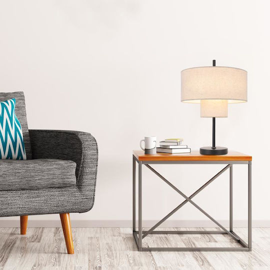 Aca Anafi Metal Table Lamp with White Shade and Black Base