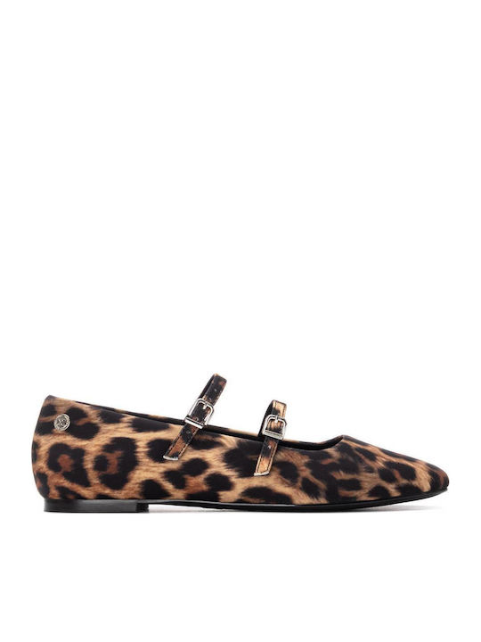 Damen Ballerinas mit Riemen in Braun Farbe