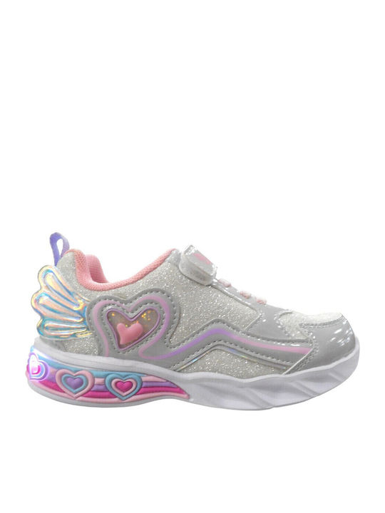 Kids Sneakers with Hoop & Loop Closure and Silver Lights