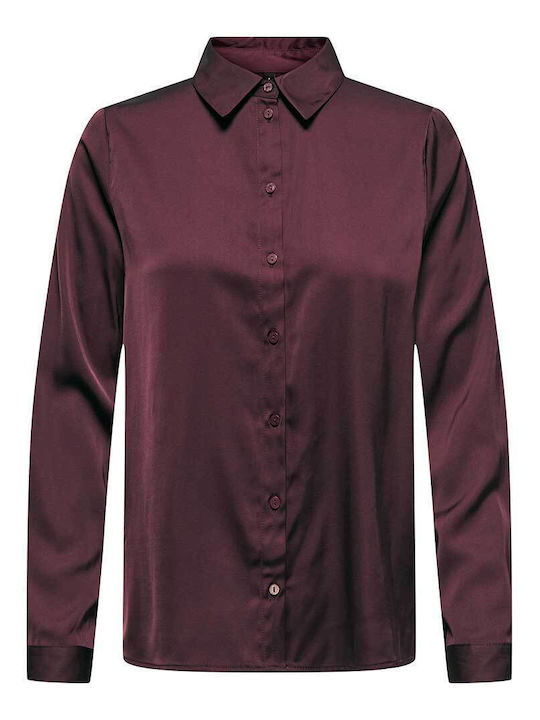 Shirt Women's Satin Long Sleeve Shirt Burgundy