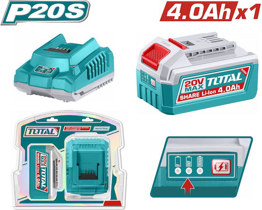 Total Σετ Μπαταρίας Λιθίου Χωρητικότητας 4Ah 20V με Φορτιστή