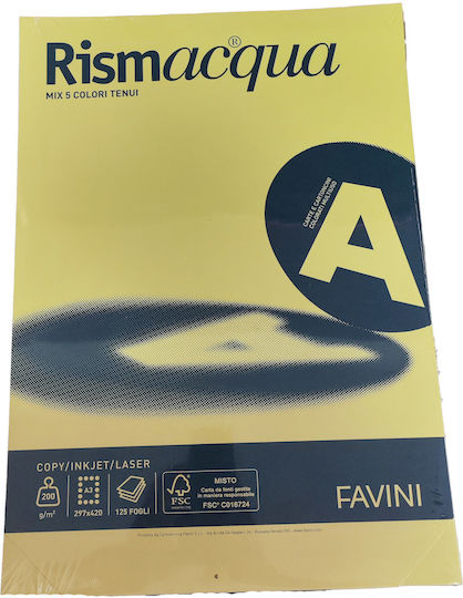 Favini 125 Φύλλα Rismacqua 200g/m2 Mix 8 Απαλά Χρώματα 29,7x42 A3