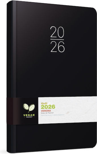 Unipap Daily Diary Verona 2026 9x14 Black 626-1609-90d