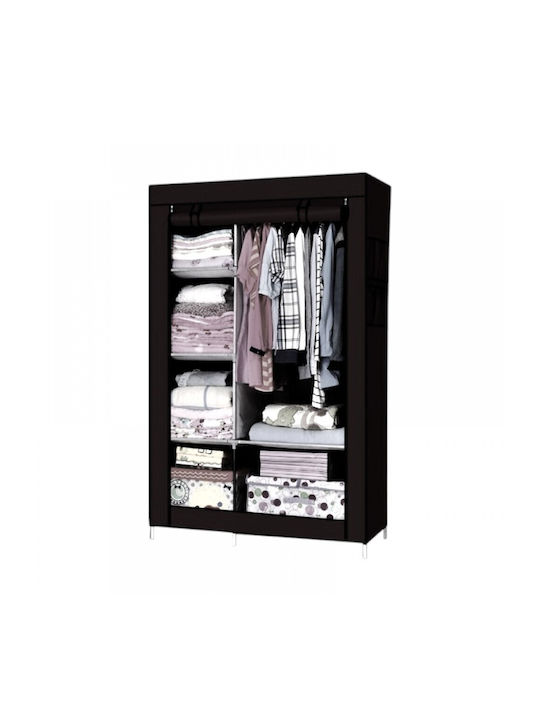 Fabric Wardrobe with Zipper and Shelves in Black Color 175x45x90cm