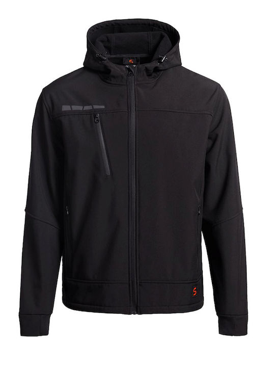 Stenso Rune Μπουφάν Εργασίας Softshell με Επένδυση Fleece και με Κουκούλα Μαύρο