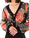 Women's Knitted Cardigan with Buttons Black-Red