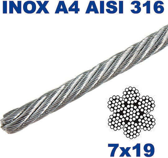 M8036-4-5 Stainless Steel Wire Rope Ø5mm Inox A4-aisi 316 1 Meter