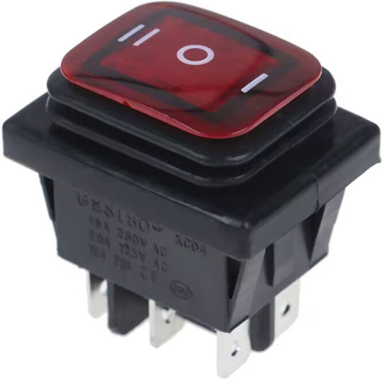 Αδιάβροχος Διακόπτης Φωτιζόμενος 12v/24v On Off On 6 Pin W10841-2 Κόκκινος