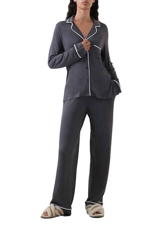 DKNY Winter Damen Pyjama-Set Anthracite