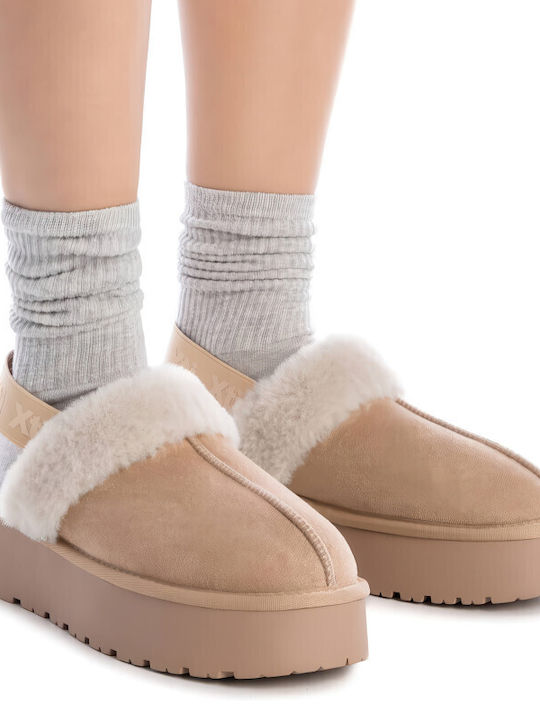 Winter Women's Slippers with Fur Beige