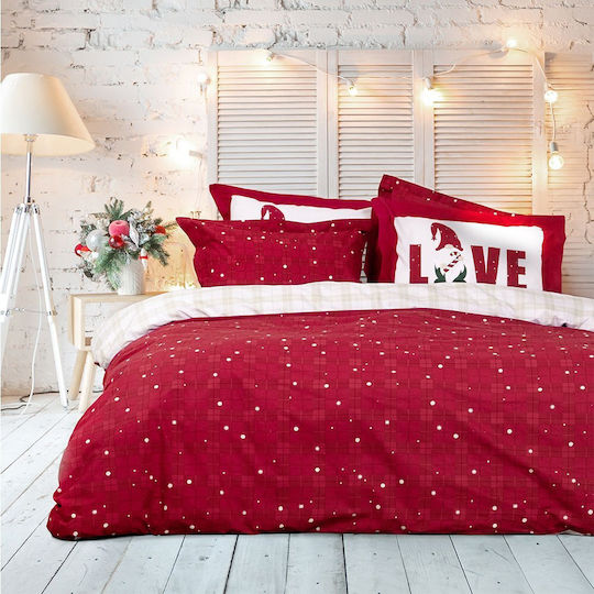 Nima Duvet Cover Set Cotton Queen with 2 Pillowcases 240x260 Everlove Red-beige