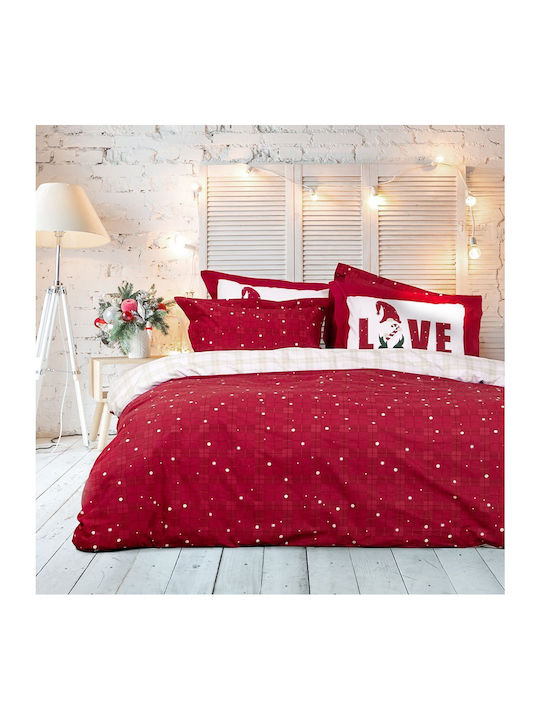 Nima Duvet Cover Set Cotton Queen with 2 Pillowcases 220x240 Everlove Red-beige