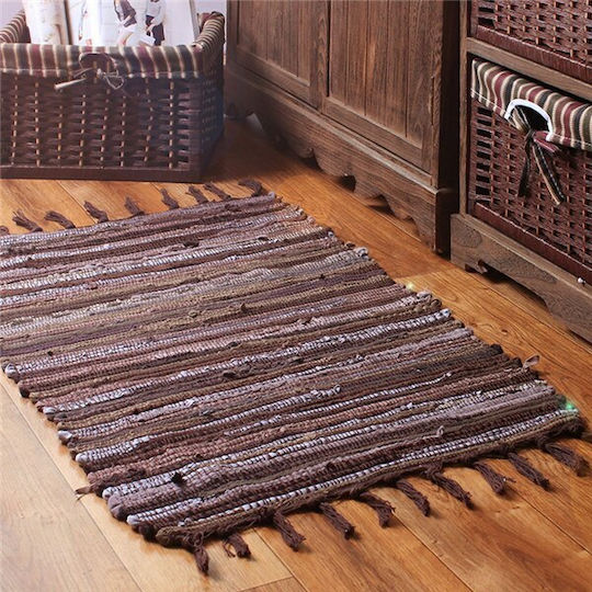 Rug Rectangular Cotton with Fringes Brown