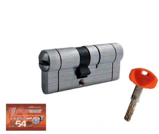 Securemme Lock Cylinder Security 80mm (30-50) with 5 Keys Silver