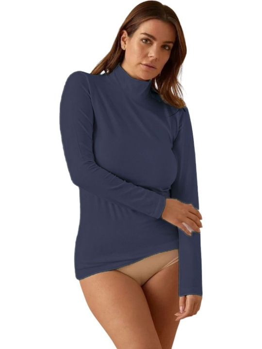 Langärmelig Blue Damen T-Shirt Rollkragen