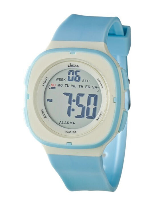 Lasika Digital Herrenuhr 40mm Batterie mit Light Blue Kautschukarmband