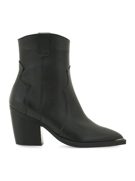 Leder Damen Cowboy-Stiefeletten mit hohem Absatz Schwarz