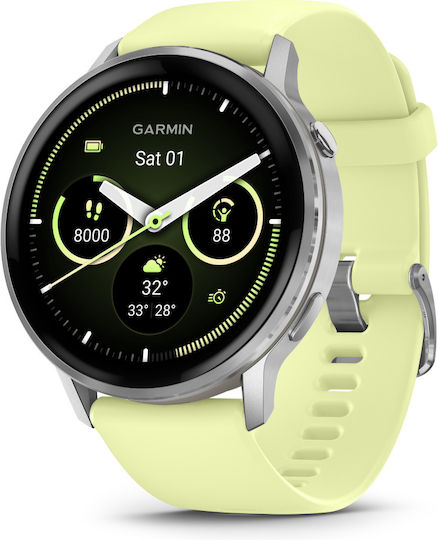 Garmin Venu 4 Stainless Steel 45mm Αδιάβροχο Smartwatch με Παλμογράφο (Silver with Citron)