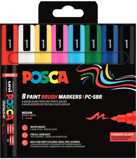 Markeri De Proiectare Uni Posca Pc-5br Culori De Bază Grosime Medie Vârf 1-4mm 8 Bucăți Pc-5br 8p