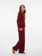Hali Women's High-waisted Fabric Trousers with Elastic Bordeaux