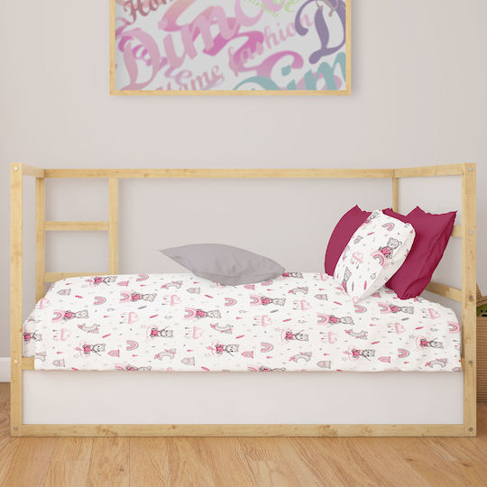 Dimcol Cloudy Bear Бебешки Чаршаф За Количка Памук Розов 80x110бр
