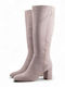 Medium Heel Women's Boots with Zipper Beige