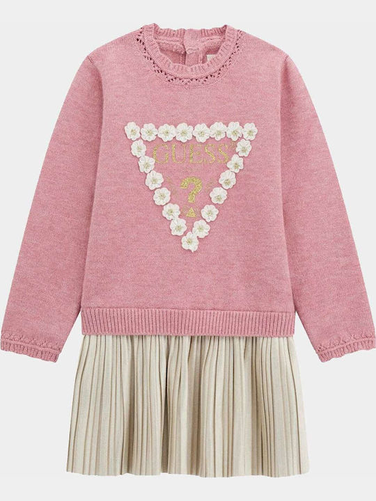 Guess Children's Dress Long Sleeve Knitted Pink
