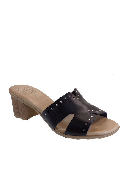 Porronet Δερμάτινα Mules Μαύρα