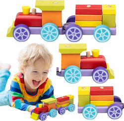 Cubika Train Locomotive Toy Wooden Colorful Cars Blocks Stacking