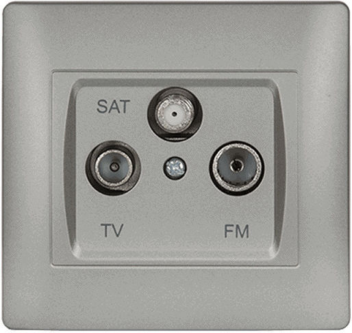 TV-Antennensteckdose Tv+fm+Sat Fernseher + Radio Rhyme Grau Metallic